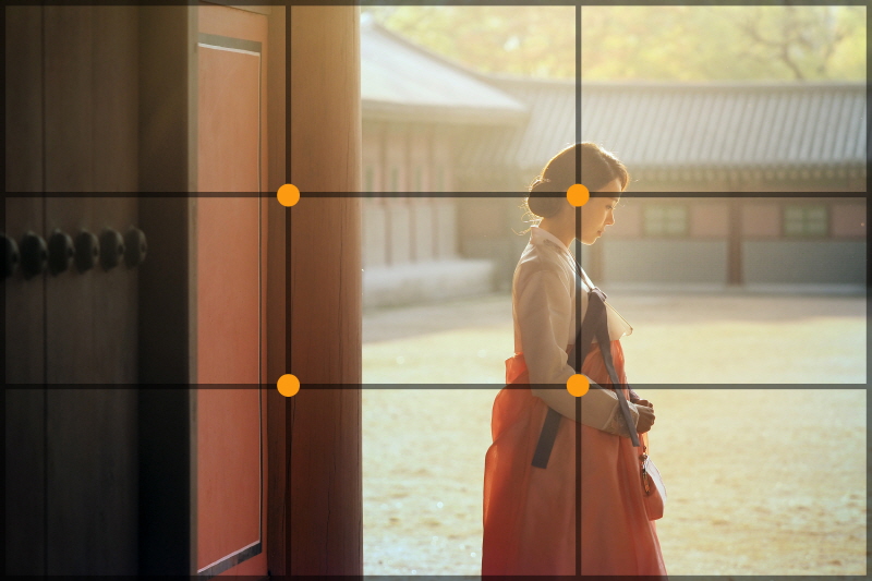 삼분할로 생기는 4개의 점 중 하나에 인물의 얼굴을 넣어 준다. 서울 창덕궁