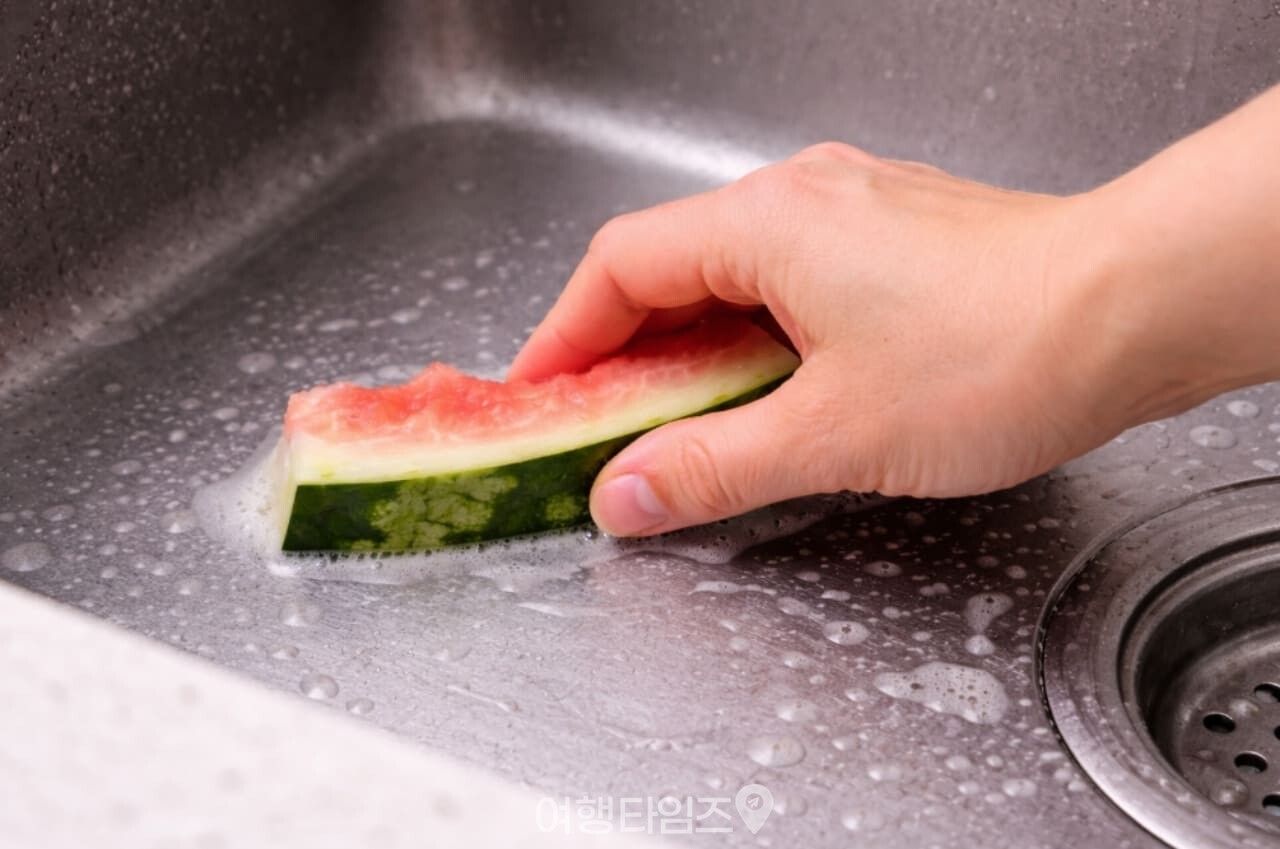 수박 껍질 싱크대 청소 / 사진=여행타임즈