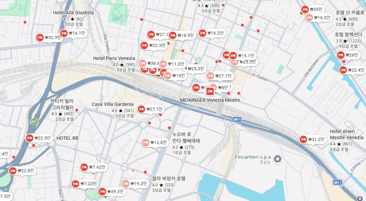 반면, 착한 가격의 메스트레 숙소 / 사진=구글맵 캡처
