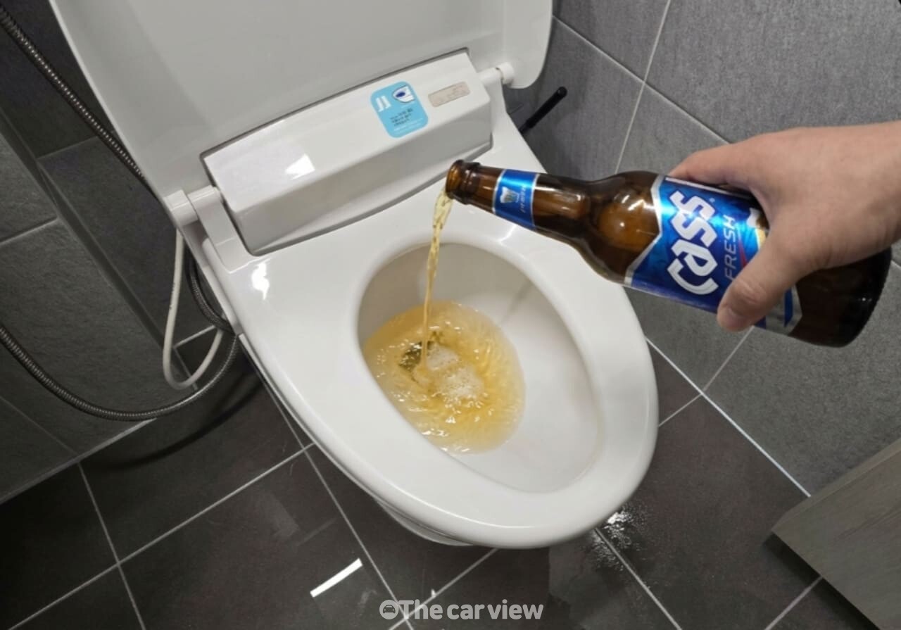 맥주로 화장실 변기 청소 / 사진=더카뷰