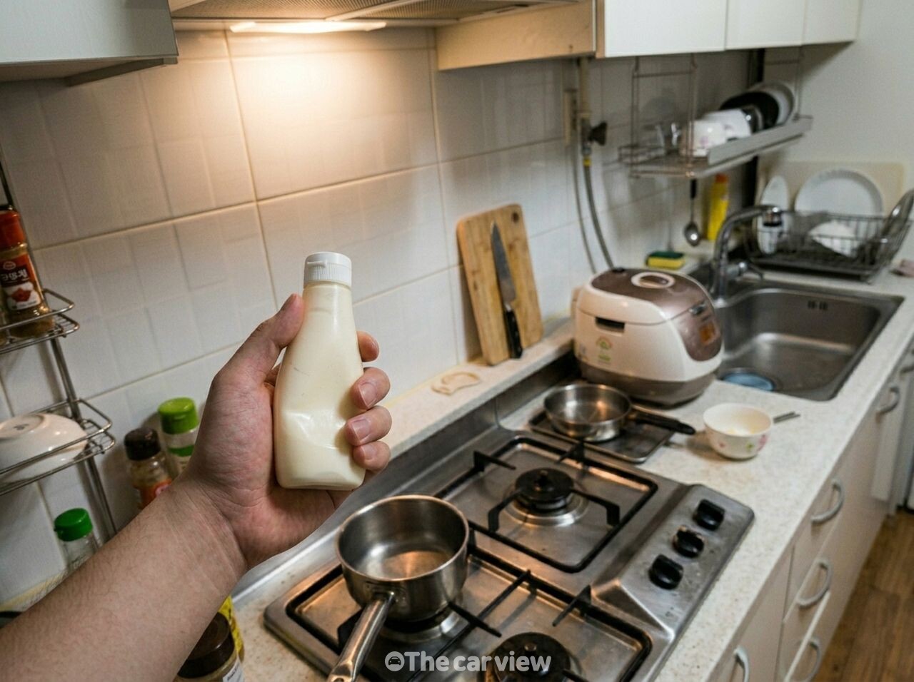 주방 가스레인지 주변 타일 기름때 청소 / 사진=더카뷰