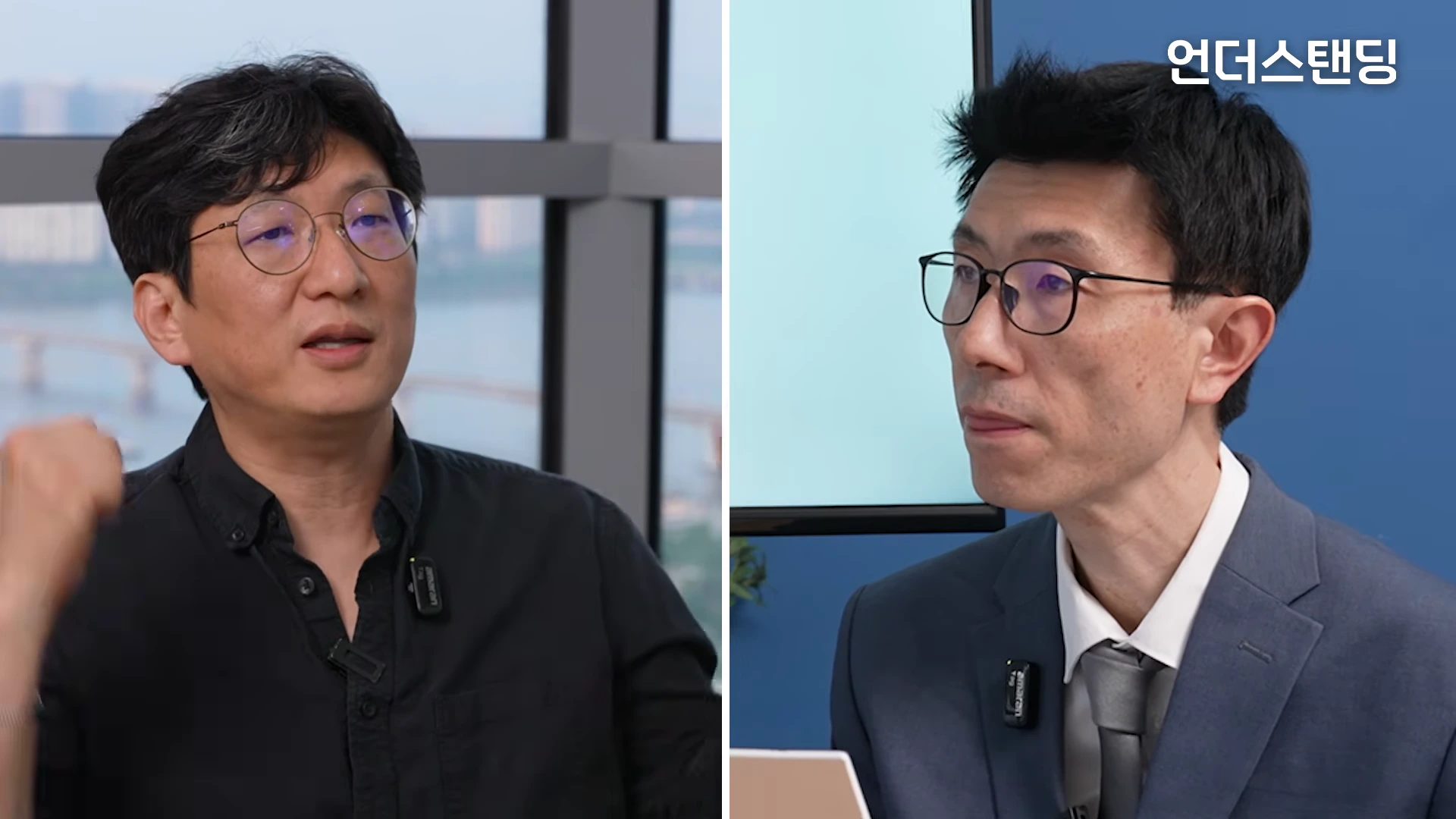 두 명의 남성이 대화를 나누고 있는 토크 장면