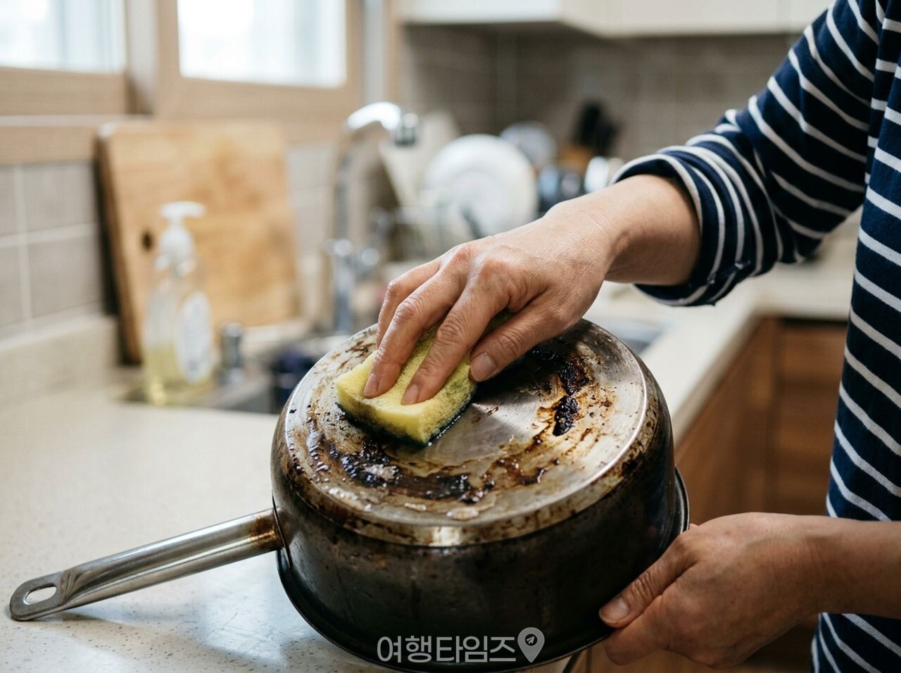 탄 냄비 바닥 설거지 / 사진=여행타임즈