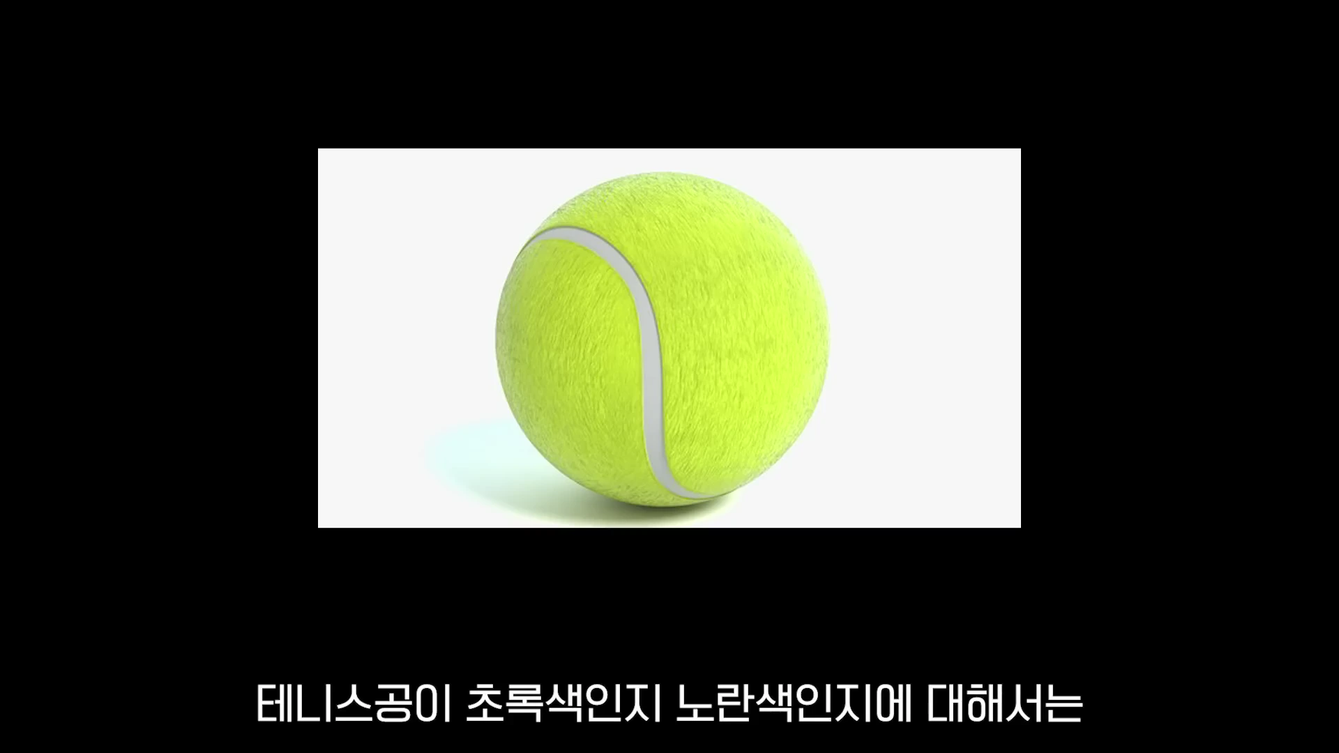 흰 배경 위에 놓인 밝은 연두색 테니스공 하나가 중앙에 배치되어 있다.