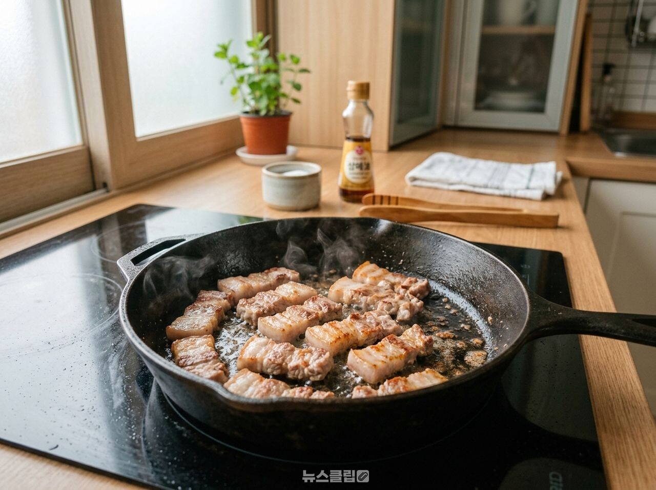 삼겹살 기름 안 튀게 굽기 / 사진=뉴스클립