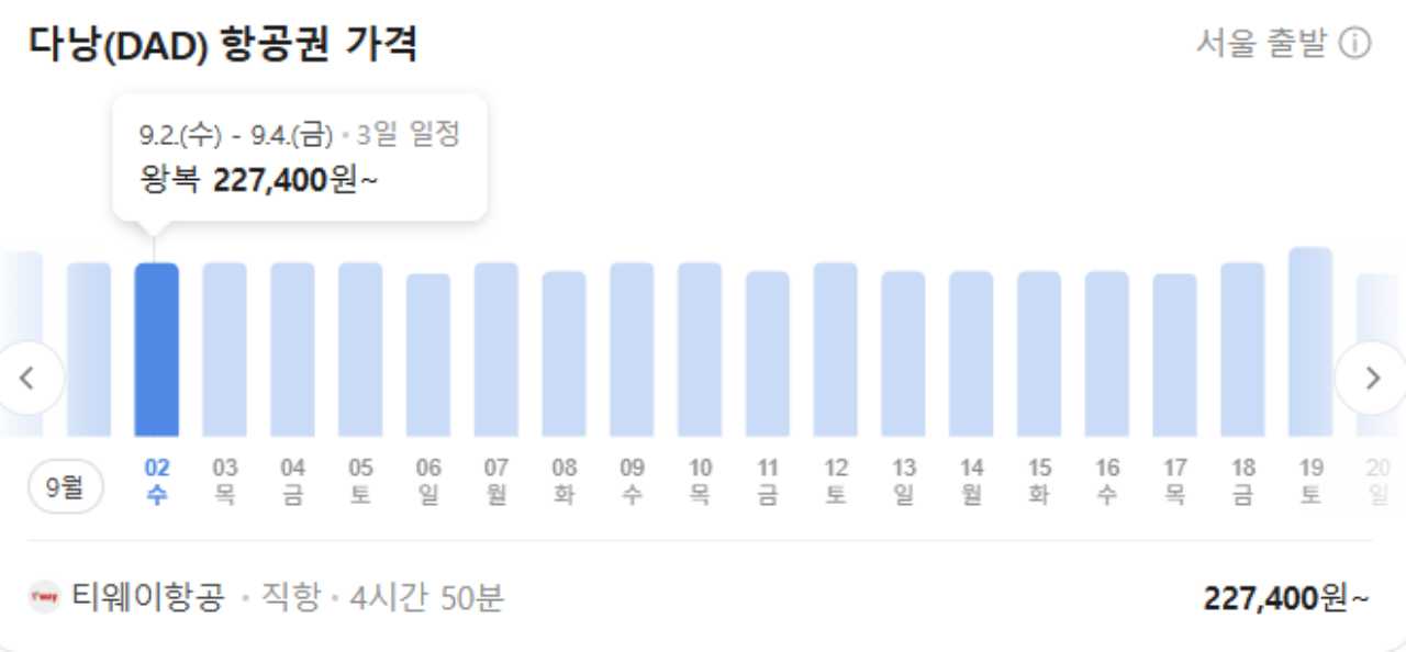 다낭 항공권 / 네이버항공 캡처