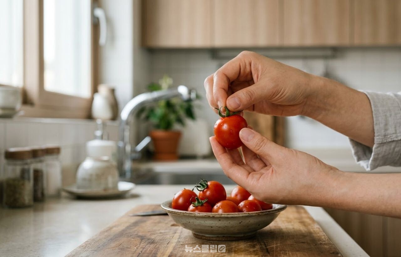 방울토마토 꼭지 제거 / 기사 이해를 돕기 위한 AI 이미지