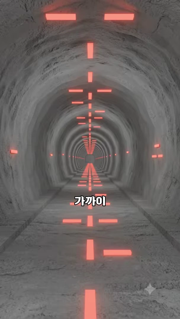 좌우로 둥근 터널 내부가 투시도처럼 길게 이어져 있고, 그 위로 붉은색 조준선 형태의 그래픽이 일렬로 겹쳐진 모습.