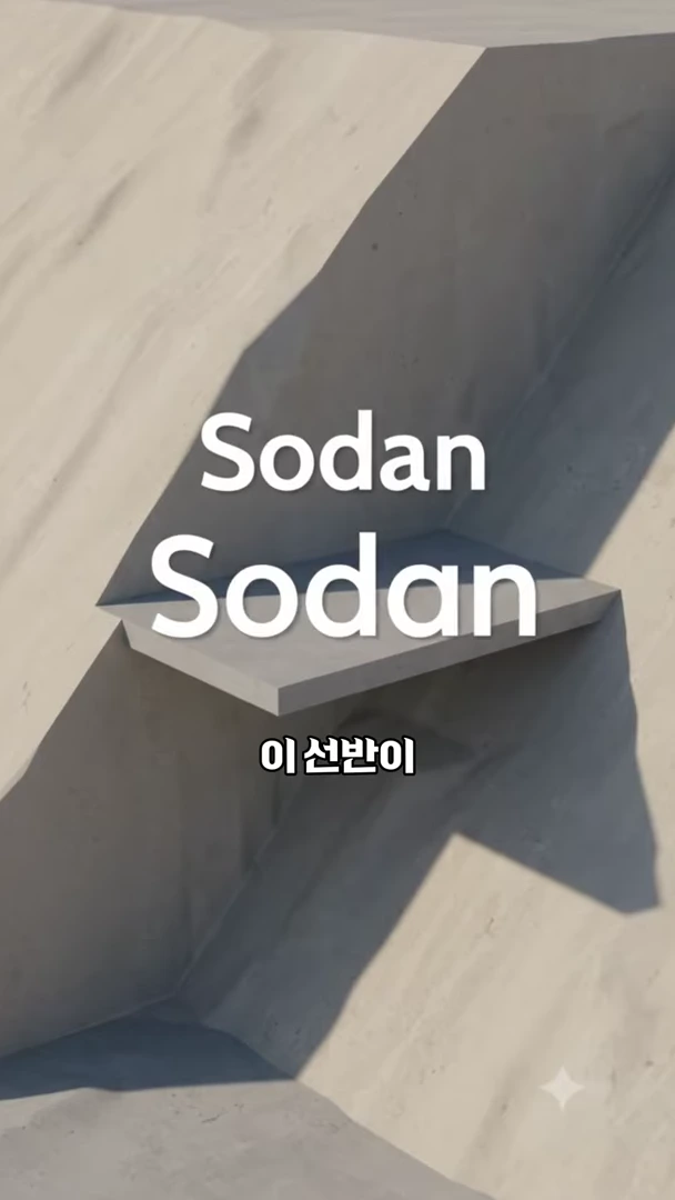 3D 그래픽으로 구현된 산비탈의 단면도에 'Sodan'이라는 영문과 '이 선반이'라는 한글 자막이 중앙에 배치되어 있다.