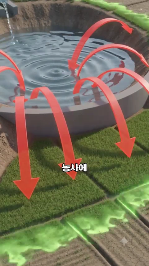 원형의 물웅덩이에서 여러 개의 붉은색 화살표가 바깥쪽의 녹색 들판을 향해 뻗어 나가고 있는 그래픽 이미지