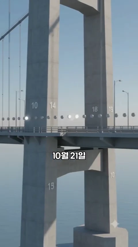 성수대교의 교각과 상판 구조를 보여주는 그래픽 이미지로, 교각에 번호가 적혀 있고 중앙에 '10월 21일'이라는 텍스트가 표시되어 있습니다.