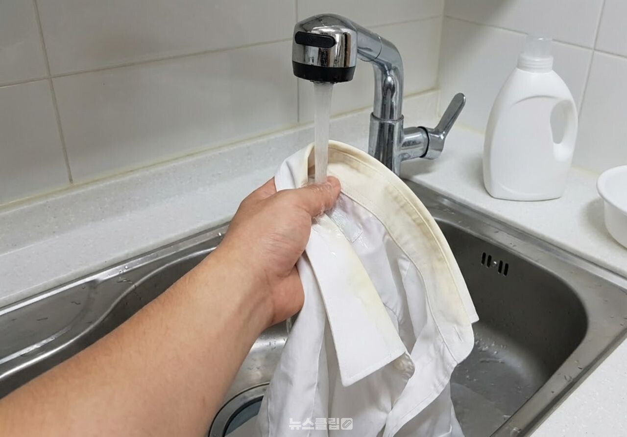 흰색 셔츠 깃 얼룩 제거 / 기사 이해를 돕기 위한 AI 이미지