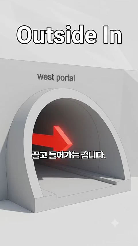 터널 입구를 묘사한 3D 그래픽으로, 'Outside In'이라는 문구와 함께 붉은색 화살표가 터널 내부를 향해 가리키고 있다.