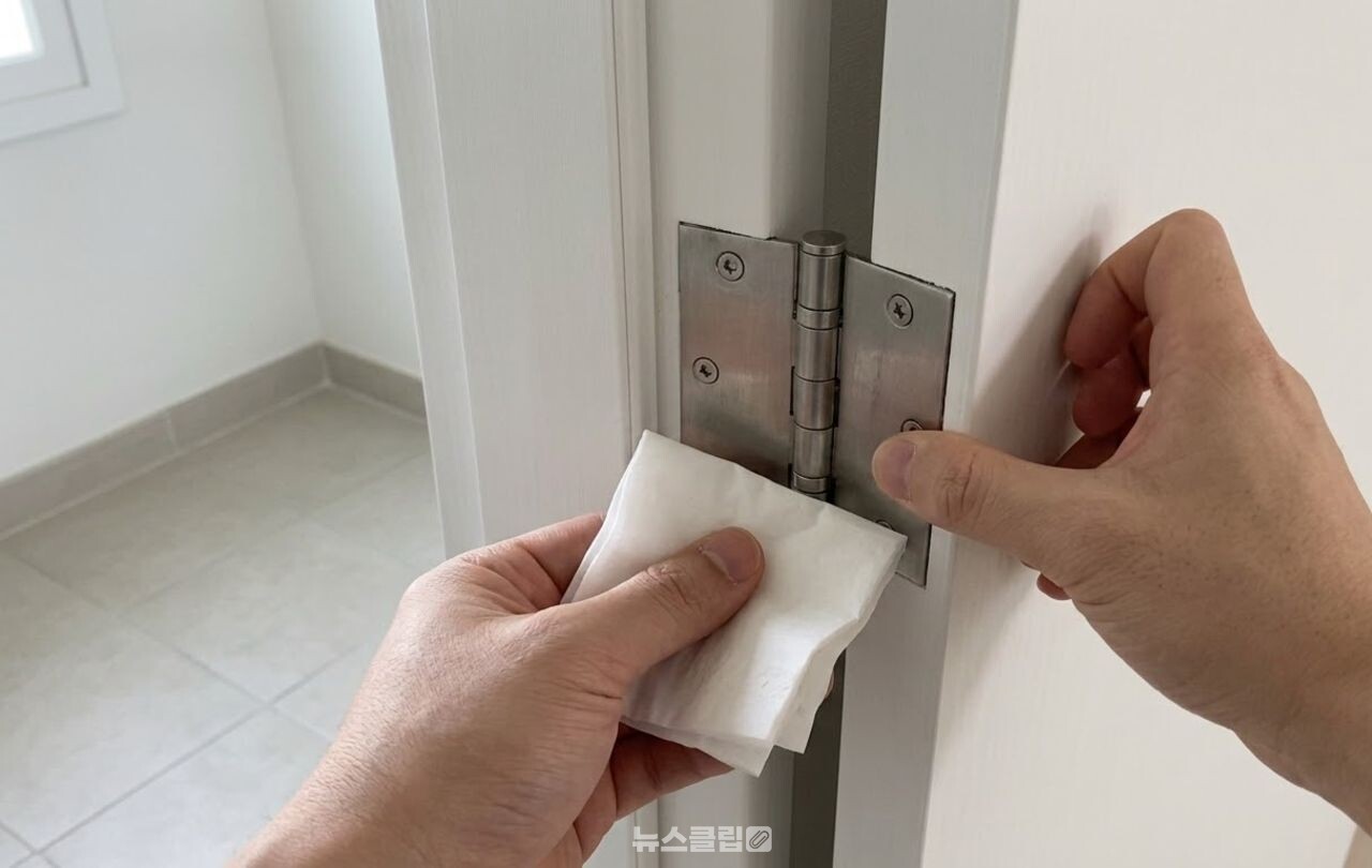 문 경첩 소음으로 바세린 바르는 모습 / 기사 이해를 돕기 위한 AI 이미지