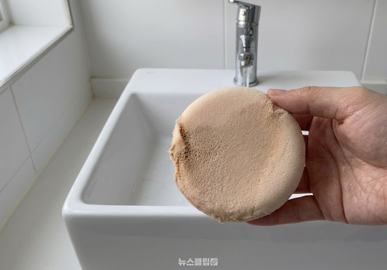 화장 퍼프로 화장실 수전 청소 / 기사 이해를 돕기 위한 AI 이미지