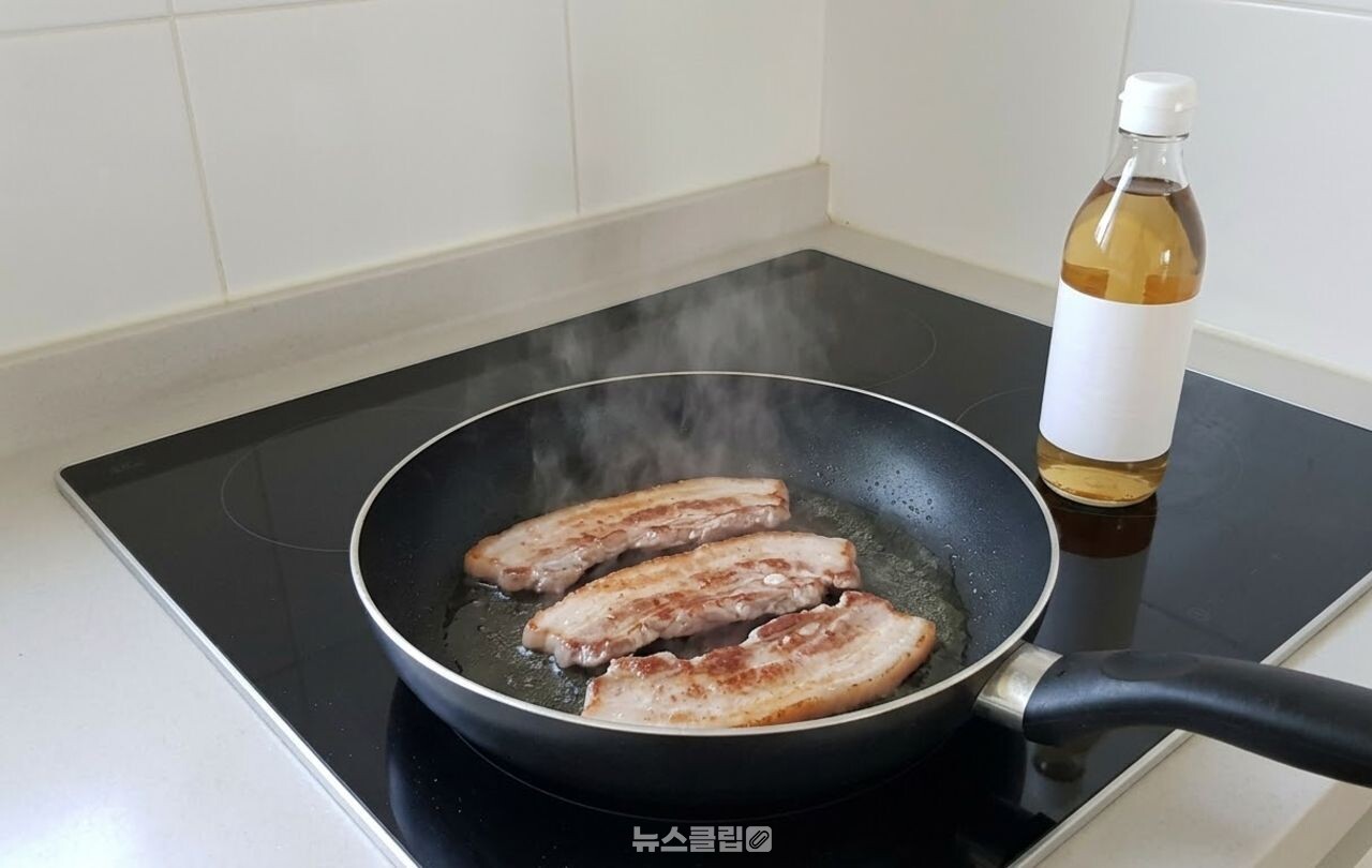 삼겹살 기름 식초로 튐 방지 / 기사 이해를 돕기 위한 AI 이미지
