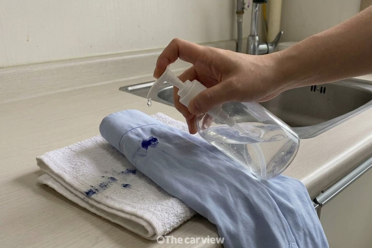손 세정제로 옷에 묻은 볼펜 자국 지우기 / 기사 이해를 돕기 위한 AI 이미지