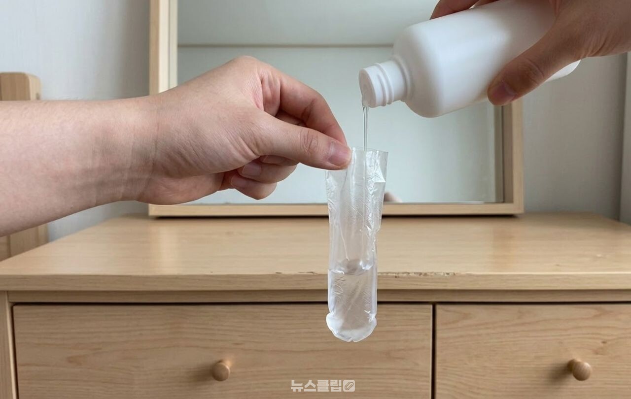 비닐장갑을 활용한 여행 화장품 소분 / 기사 이해를 돕기 위한 AI 이미지
