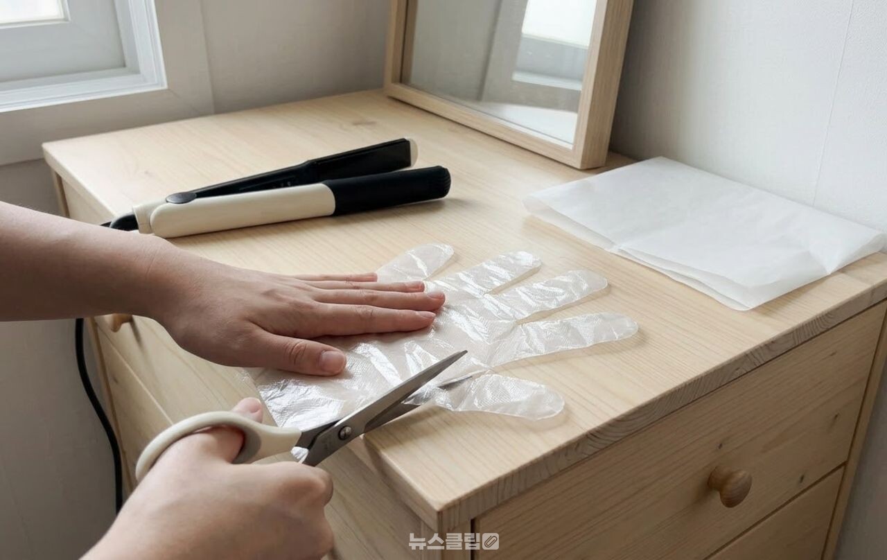 비닐장갑을 활용한 여행 화장품 소분 / 기사 이해를 돕기 위한 AI 이미지