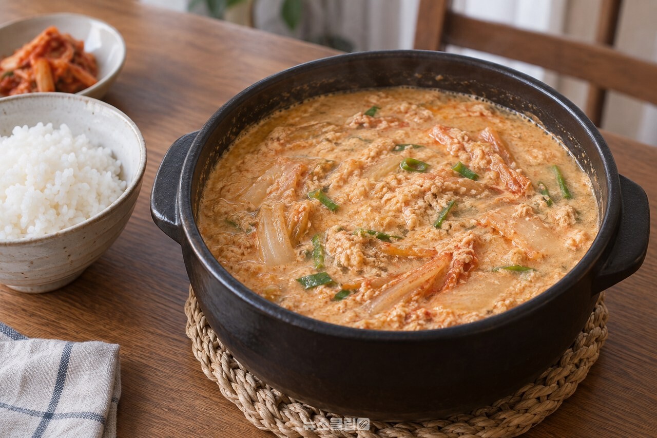 밥과 함께 차린 김치 콩비지찌개 / 기사 이해를 돕기 위한 생성형 이미지