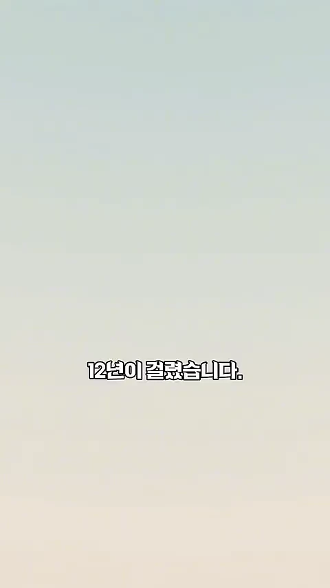 단색의 배경에 '12년이 걸렸습니다.'라는 흰색 한글 자막이 중앙에 적혀 있는 영상 화면입니다.