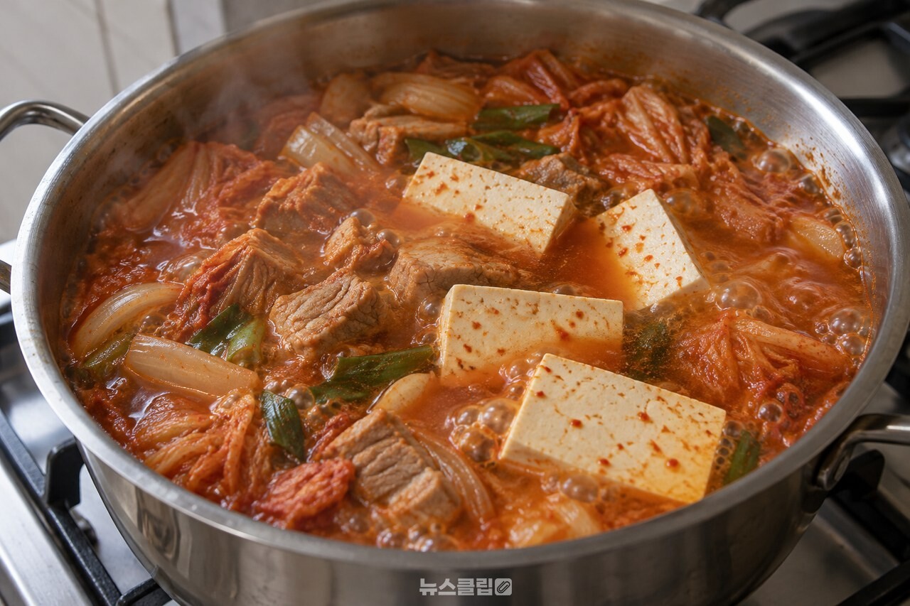 끓어오른 김치찌개 국물에 두부를 넣은 모습 / 기사 이해를 돕기 위한 생성형 이미지
