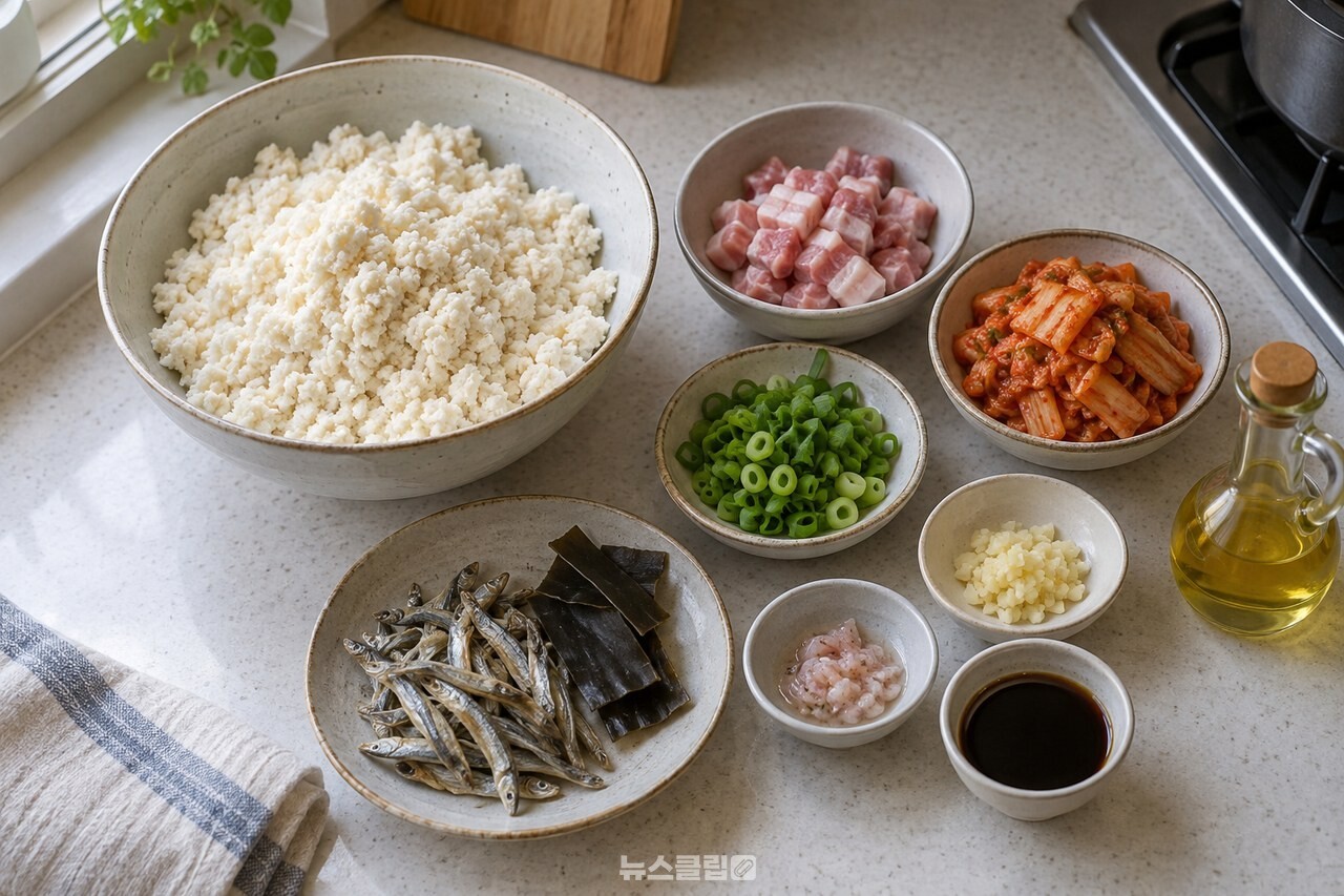 콩비지와 삼겹살, 김치 등 찌개 재료 / 기사 이해를 돕기 위한 생성형 이미지