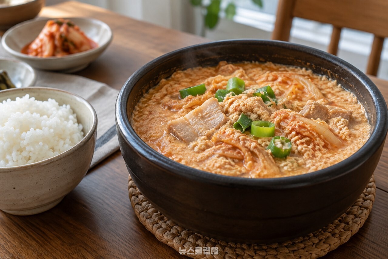 밥과 함께 차린 돼지고기 김치 콩비지찌개 / 기사 이해를 돕기 위한 생성형 이미지