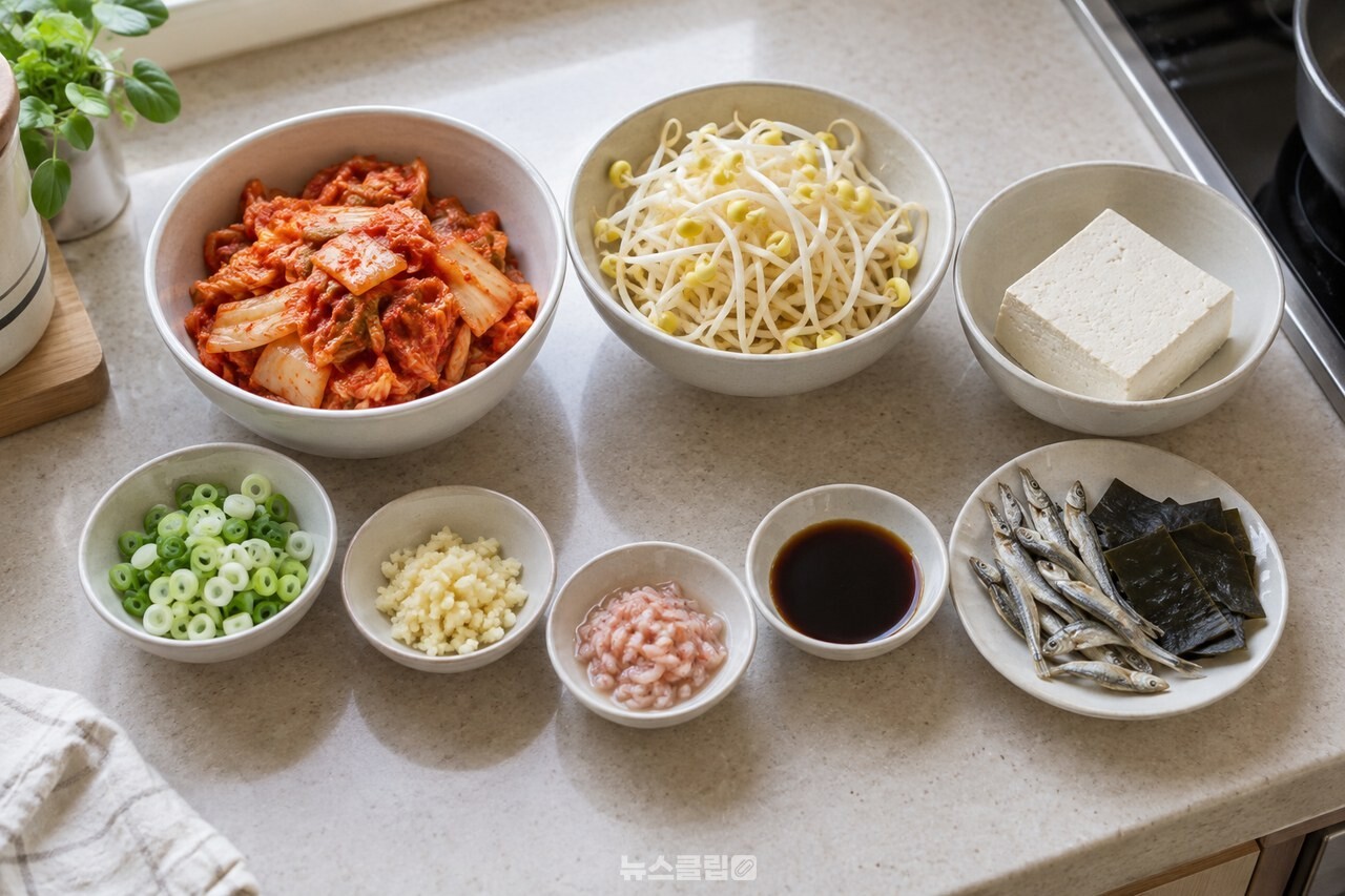 김치와 콩나물, 두부 등 김칫국 재료 / 기사 이해를 돕기 위한 생성형 이미지