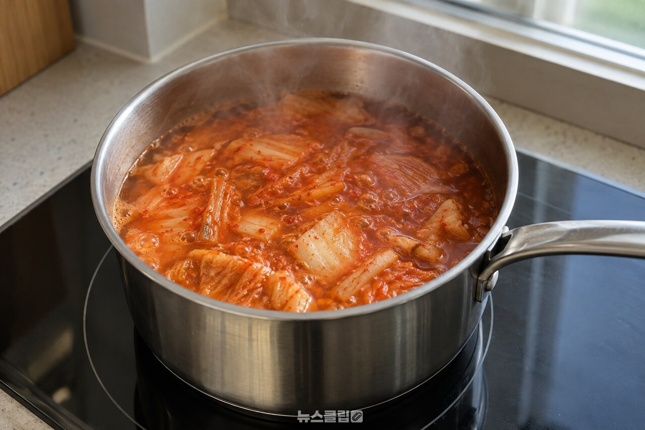 멸치·다시마 육수에서 먼저 끓이는 김치 / 기사 이해를 돕기 위한 생성형 이미지