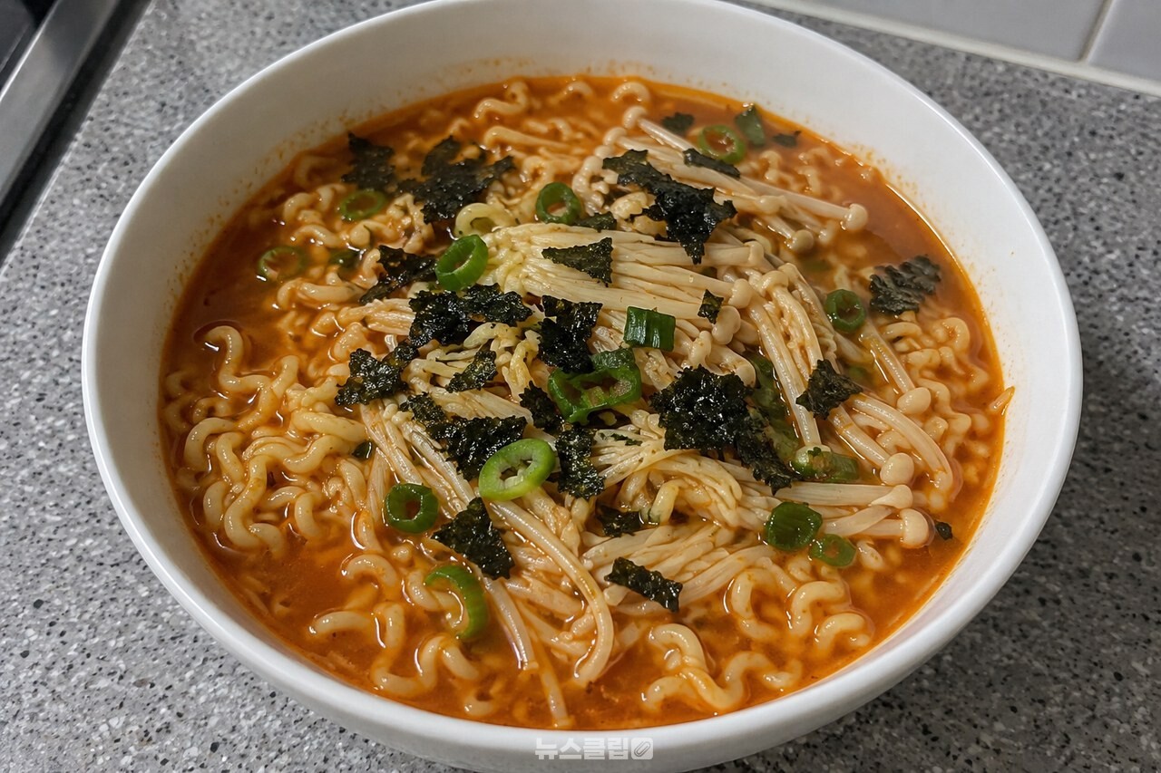 팽이버섯 라면 위에 올린 김가루 / 기사 이해를 돕기 위한 생성형 이미지