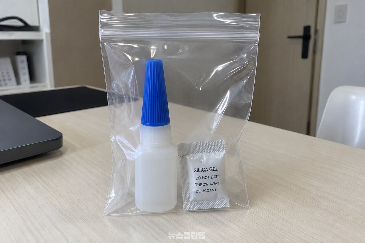 지퍼백에 제습제와 함께 밀봉한 순간접착제 / 기사 이해를 돕기 위한 생성형 이미지