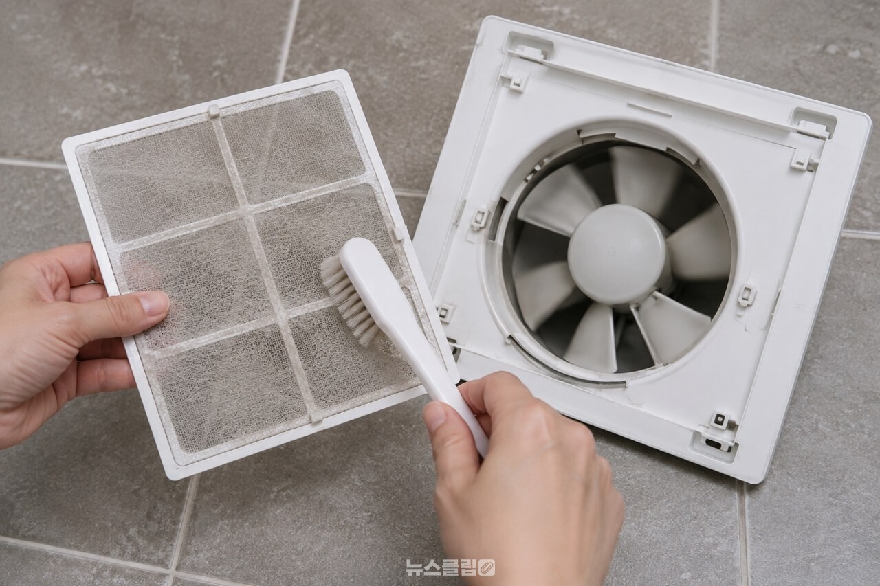 분리한 환풍기 덮개와 필터를 솔로 청소하는 모습 / 기사 이해를 돕기 위한 생성형 이미지