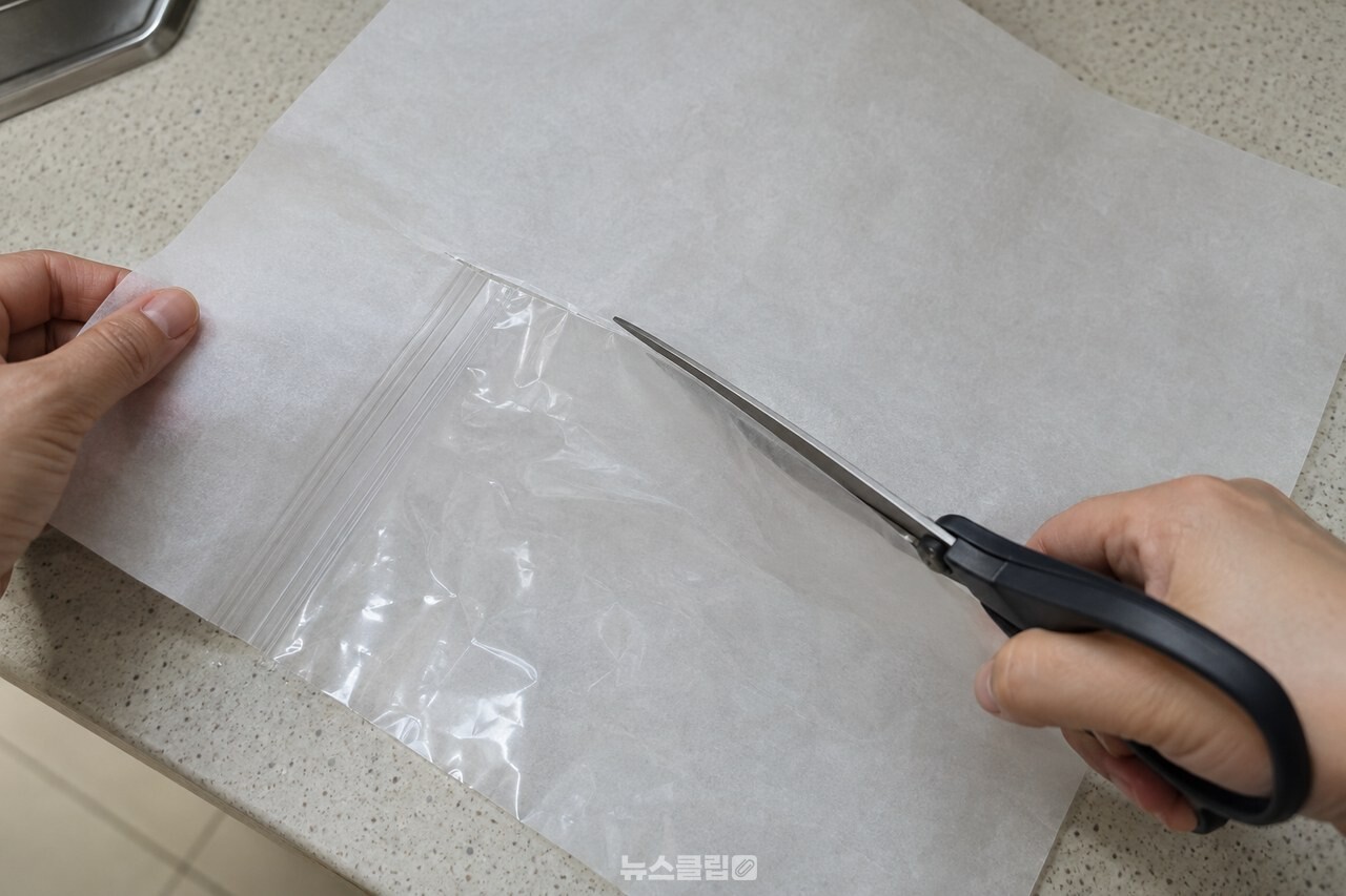 종이호일을 덧대고 지퍼백을 자르는 모습 / 기사 이해를 돕기 위한 생성형 이미지