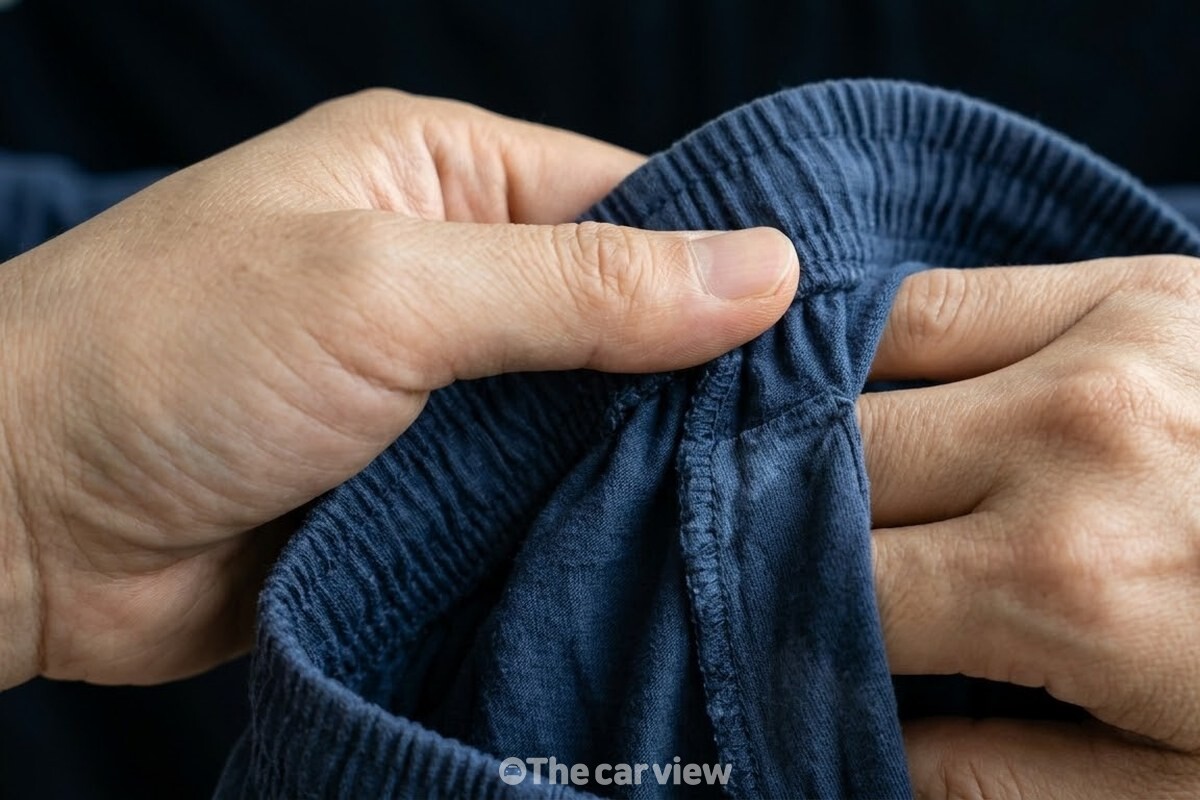 고무줄이 들어간 반바지 허리 안쪽을 손등으로 대어 남은 물기를 확인하는 모습. / 기사 이해를 돕기 위한 생성형 이미지