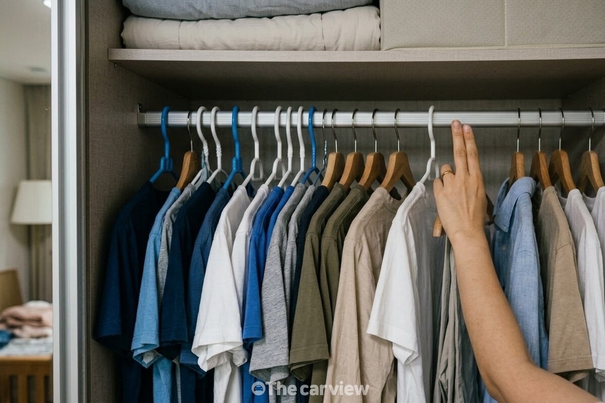 옷걸이 사이에 손가락 두 개가 들어갈 만큼 간격을 띄워 여름옷을 건 옷장 안쪽. / 기사 이해를 돕기 위한 생성형 이미지