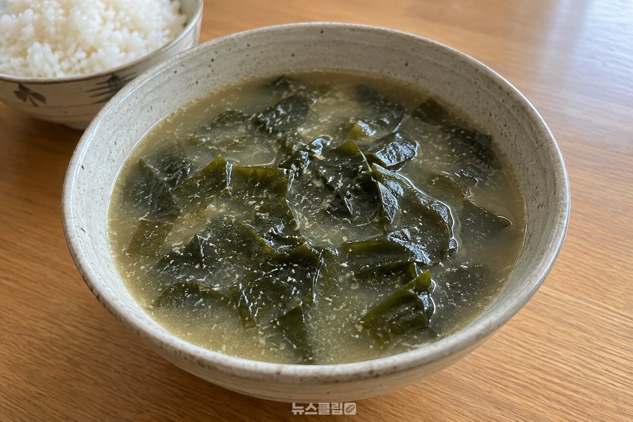 들깨가루와 쌀뜨물로 끓여 국물이 뽀얗게 우러난 미역국 / 기사 이해를 돕기 위한 생성형 이미지