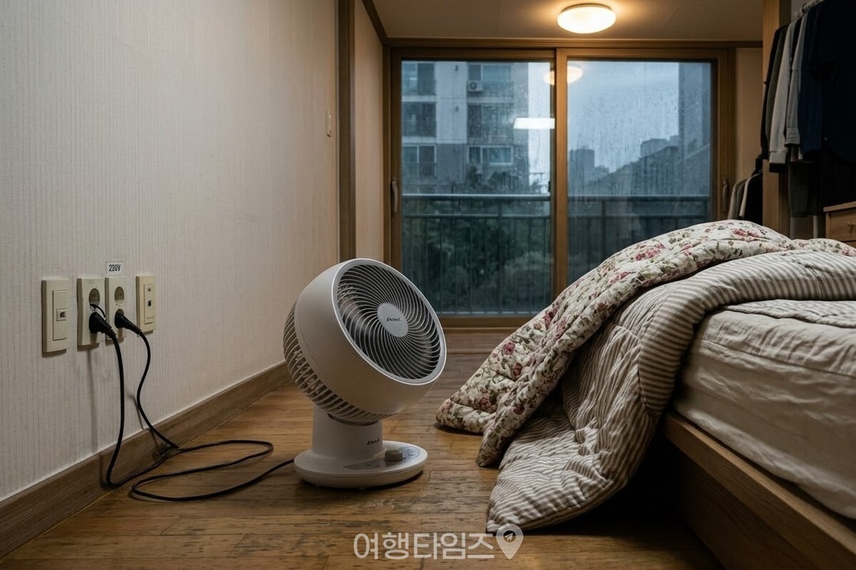 습도 높은 날에는 창을 잠깐만 열고 서큘레이터를 젖혀 둔 이불 쪽으로 돌려 둔다. / 기사 이해를 돕기 위한 생성형 이미지