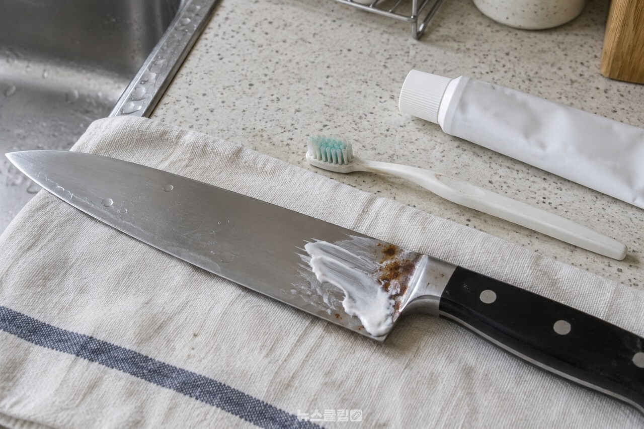 녹슨 부위에 치약을 얇게 바른 칼 / 기사 이해를 돕기 위한 생성형 이미지