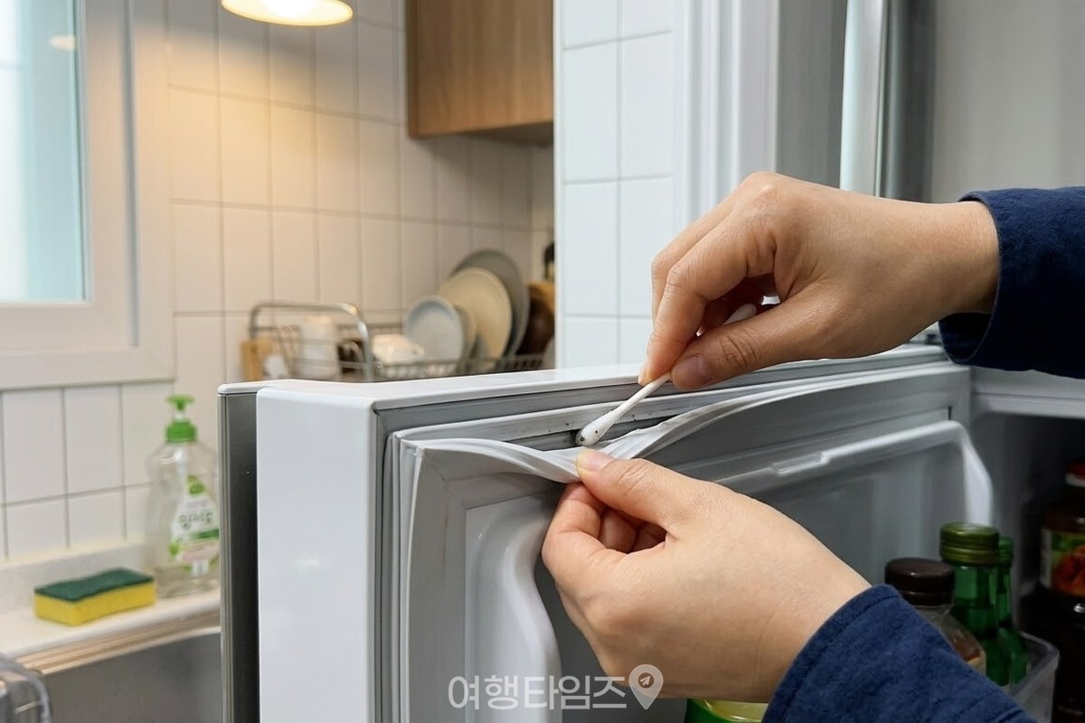 한 손으로 고무 주름을 벌리고 다른 손으로 면봉을 골 안쪽에 밀어 넣어 닦는 모습. / 기사 이해를 돕기 위한 생성형 이미지