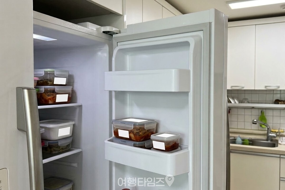 냉장고 문을 연 채 안쪽에 둘러진 흰 고무 테두리를 가까이에서 살펴보는 모습. / 기사 이해를 돕기 위한 생성형 이미지