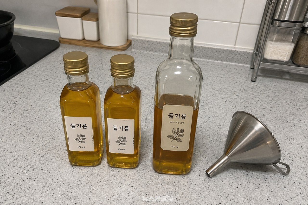 작은 유리병에 나눠 담은 들기름 / 기사 이해를 돕기 위한 생성형 이미지