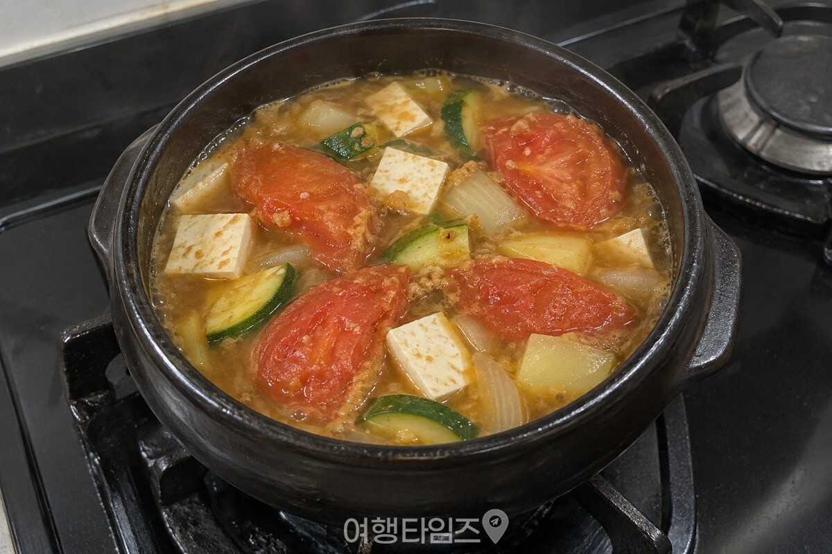 토마토를 넣고 1~2분 뒤 불을 끈 된장찌개 / 기사 이해를 돕기 위한 생성형 이미지