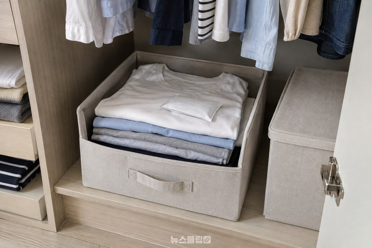 여름옷을 접어 넣은 뒤 방충제는 옷 더미 맨 위에 올려 둔다. / 기사 이해를 돕기 위한 생성형 이미지