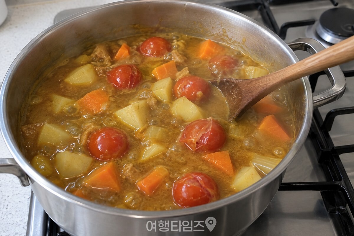 카레 속에서 껍질이 살짝 갈라지기 시작한 방울토마토 / 기사 이해를 돕기 위한 생성형 이미지