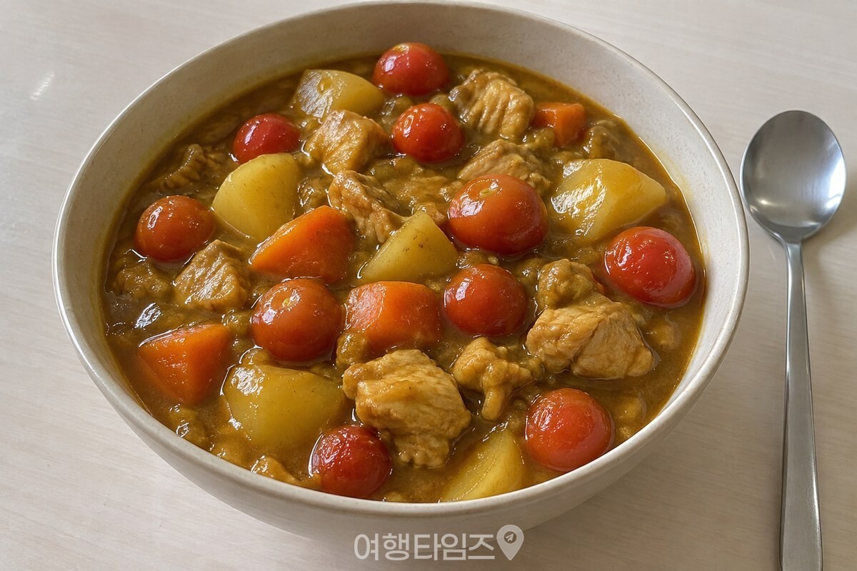 방울토마토가 통째로 들어가 색감과 감칠맛을 더한 닭고기 카레 / 기사 이해를 돕기 위한 생성형 이미지