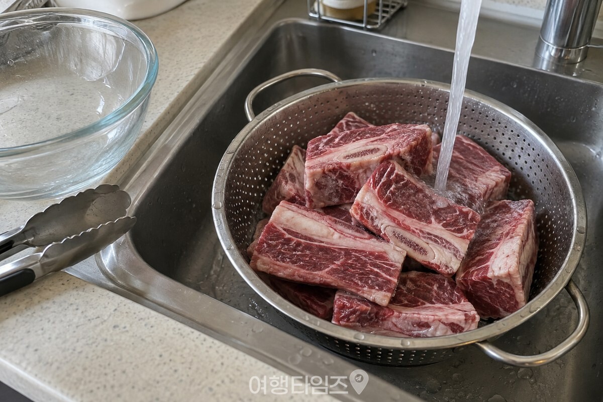 콜라에 담근 뒤 흐르는 물에 헹구는 생갈비 / 기사 이해를 돕기 위한 생성형 이미지