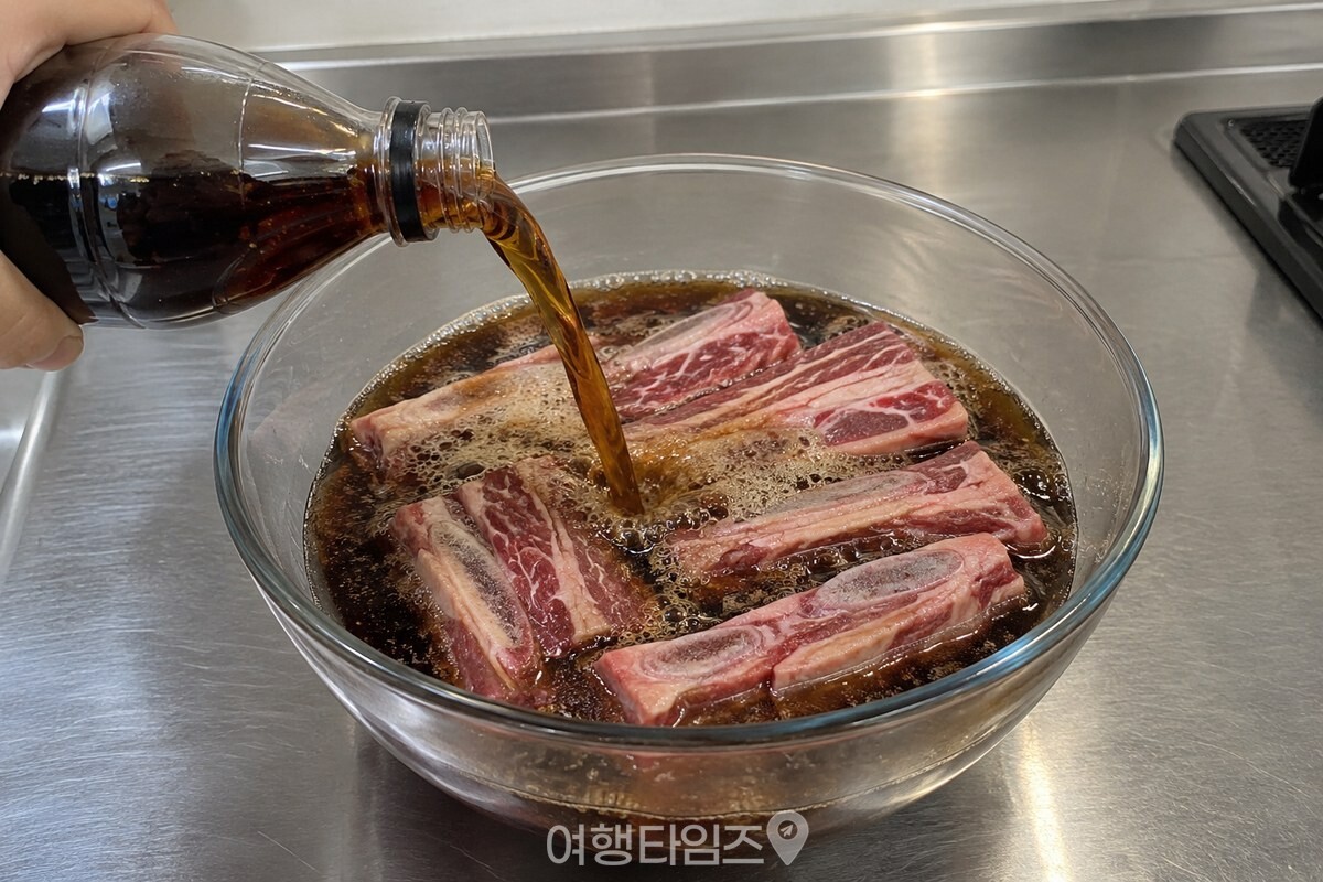 갈비가 잠길 만큼 일반 콜라를 붓는 모습 / 기사 이해를 돕기 위한 생성형 이미지