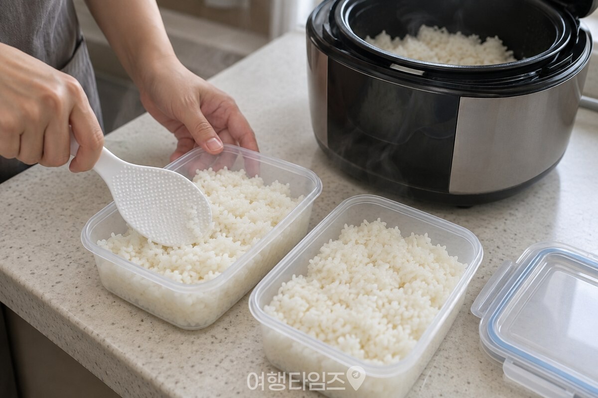 갓 지은 밥을 한 끼분씩 용기에 나눠 담는 모습 / 기사 이해를 돕기 위한 생성형 이미지