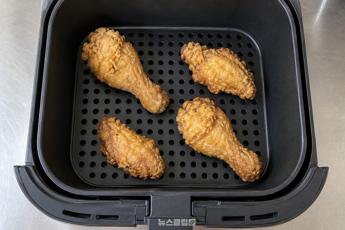 바스켓 안에 서로 닿지 않게 한 겹으로 펼쳐 놓은 후라이드 치킨 조각들. / 기사 이해를 돕기 위한 생성형 이미지